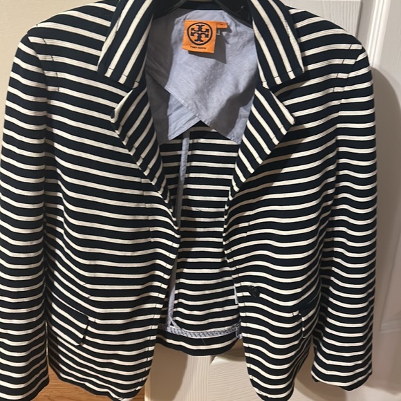 Tory Burch, white and blue stripe jacket, size medium - Picture 3 of 3
